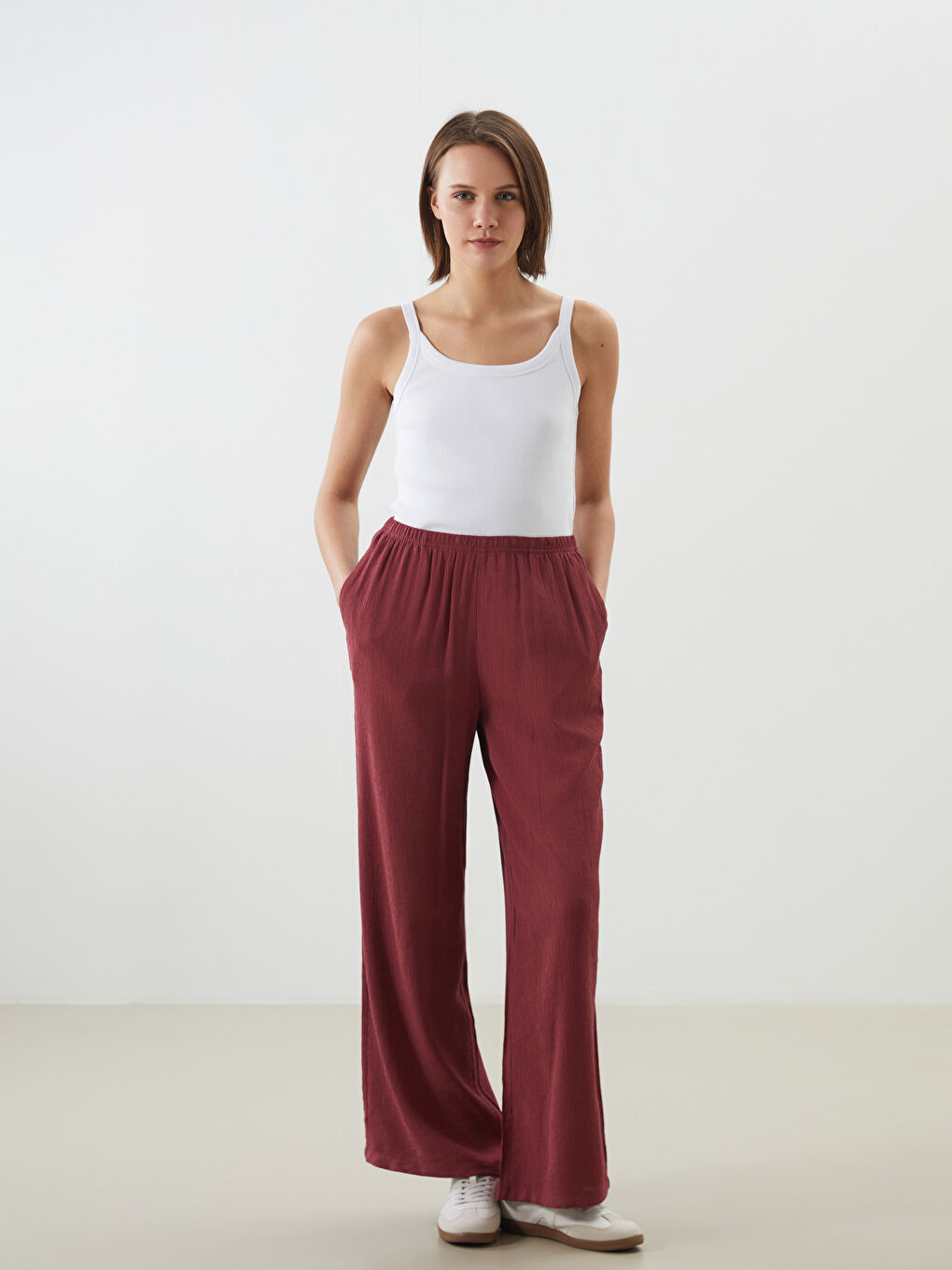 LCW Vision Elasticated Waist Textured Women's Trousers -S5LA05Z8-KFT