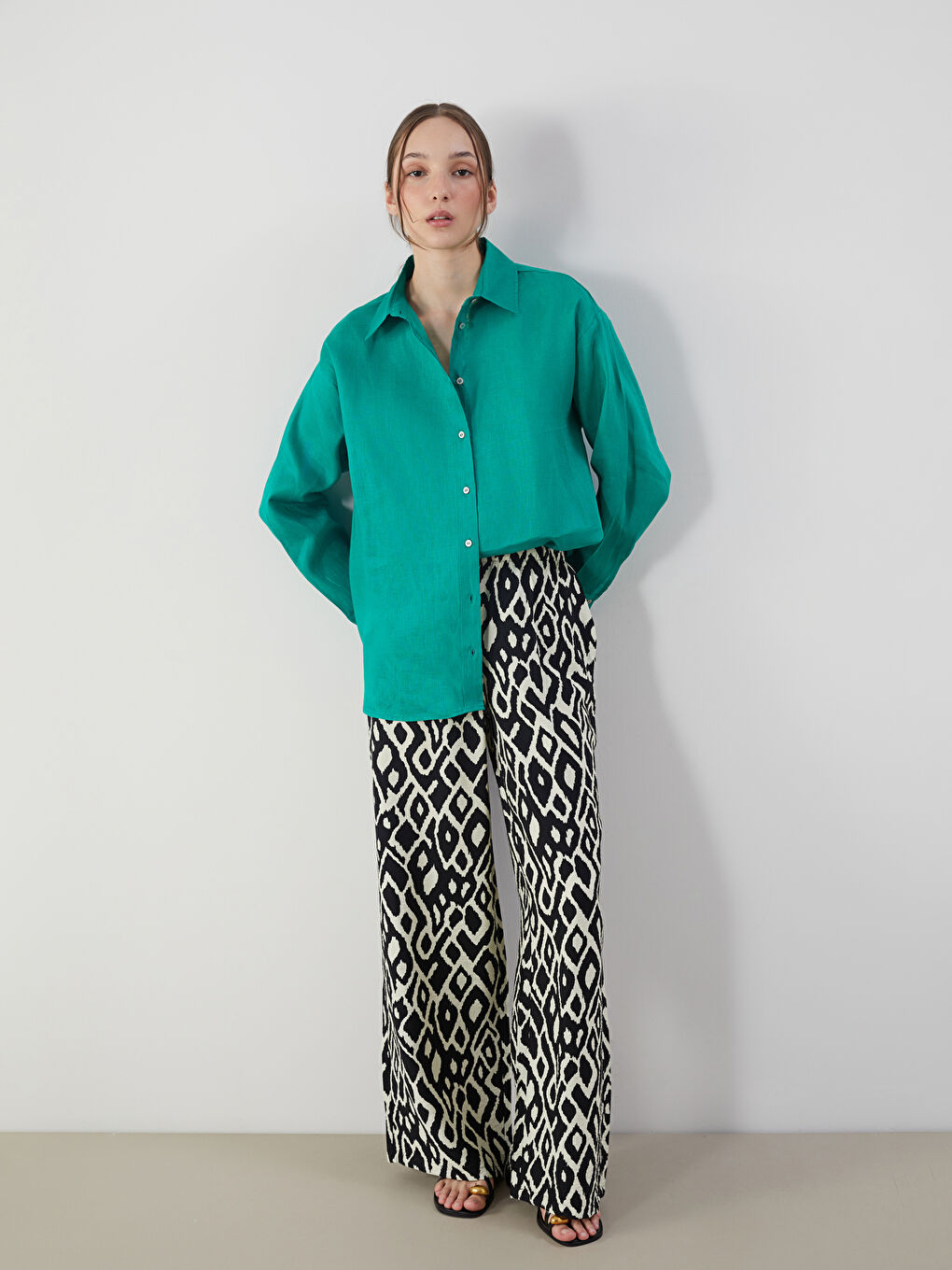 LCW Vision Elasticated Waist Patterned Women's Trousers -S5LA06Z8-LQJ