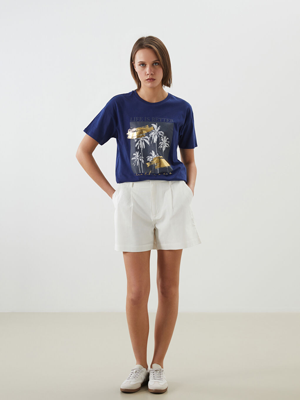 LCW Vision Loose Fit Keten Karışımlı Kadın Şort -S5LA07Z8-R9J
