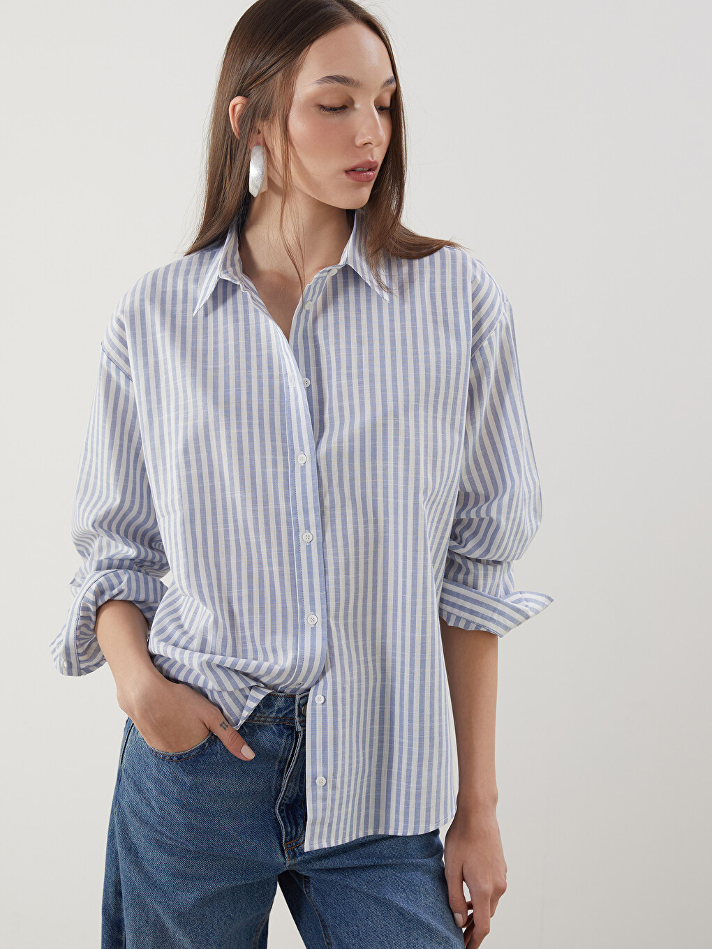 Striped Oversize Linen Blend Women's Shirt