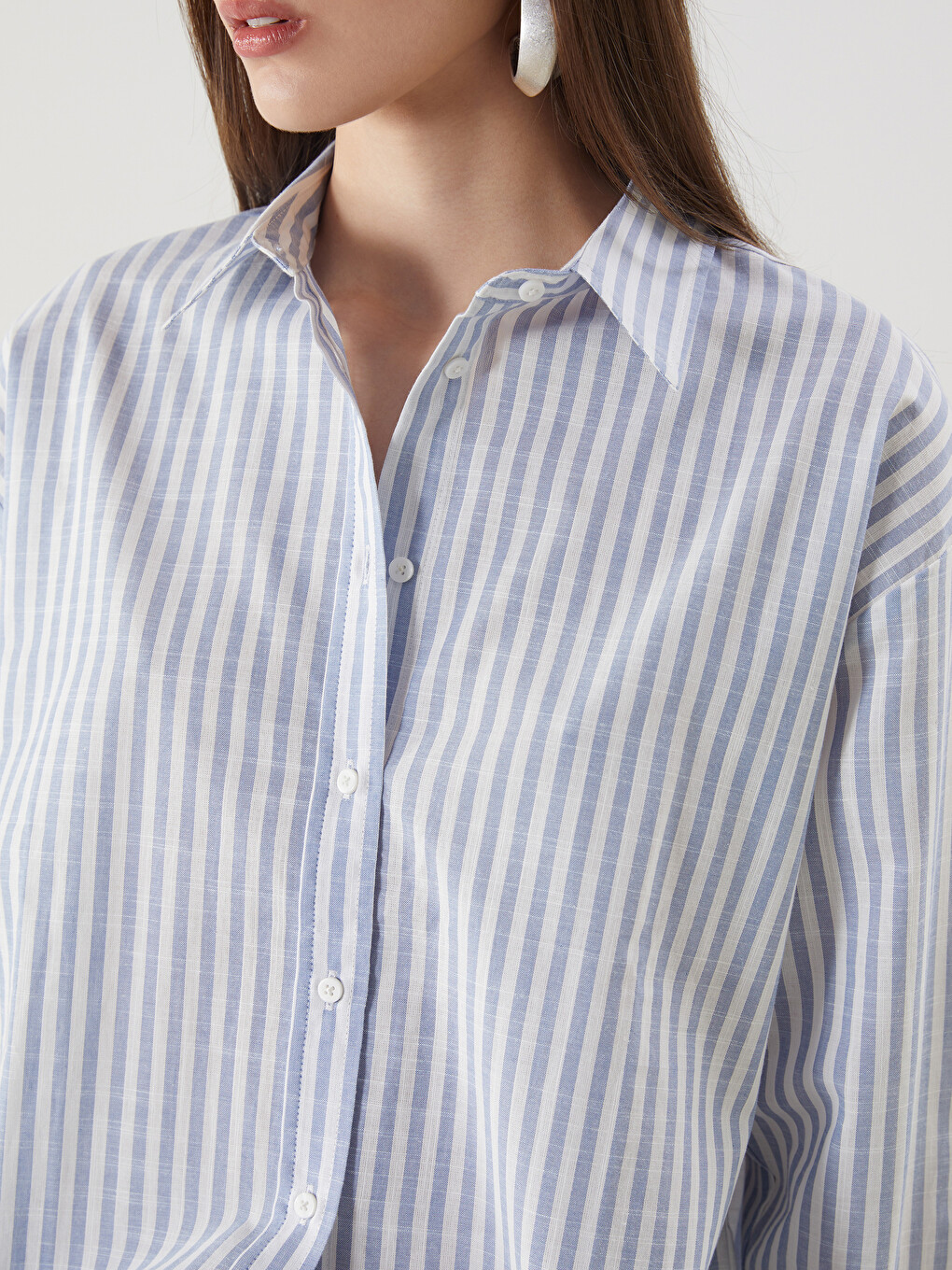 Striped Oversize Linen Blend Women's Shirt-2