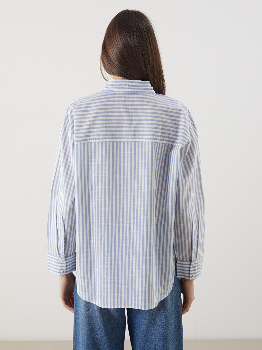 Striped Oversize Linen Blend Women's Shirt-3