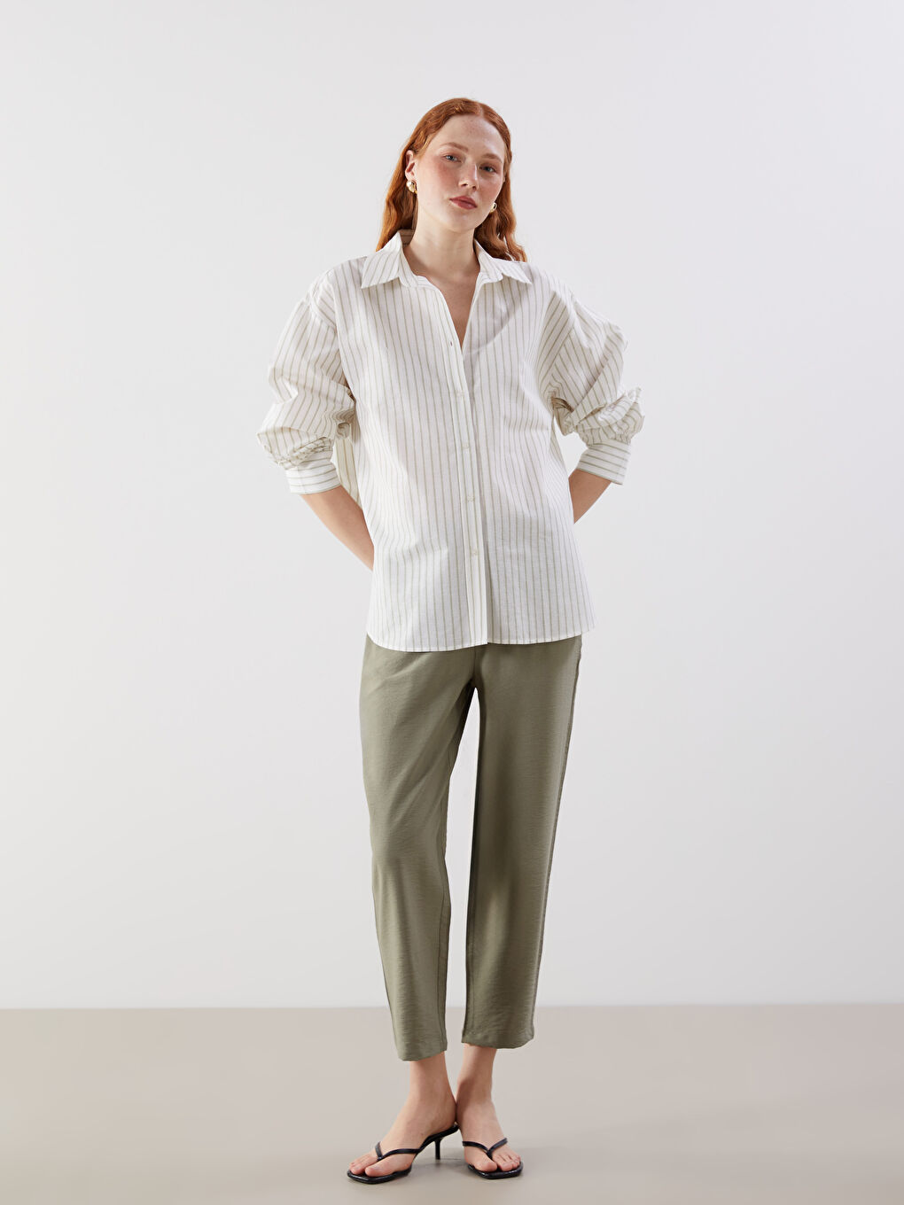 LCW Vision Striped Oversize Linen Blend Women's Shirt -S5LA26Z8-LFH