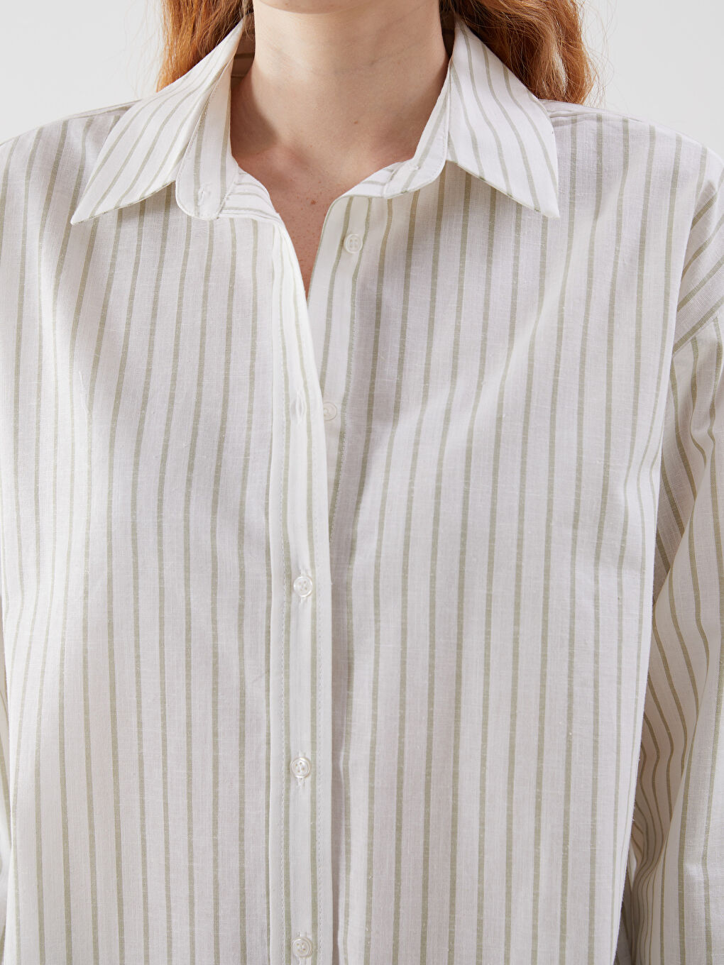 LCW Vision Striped Oversize Linen Blend Women's Shirt -S5LA26Z8-LFH