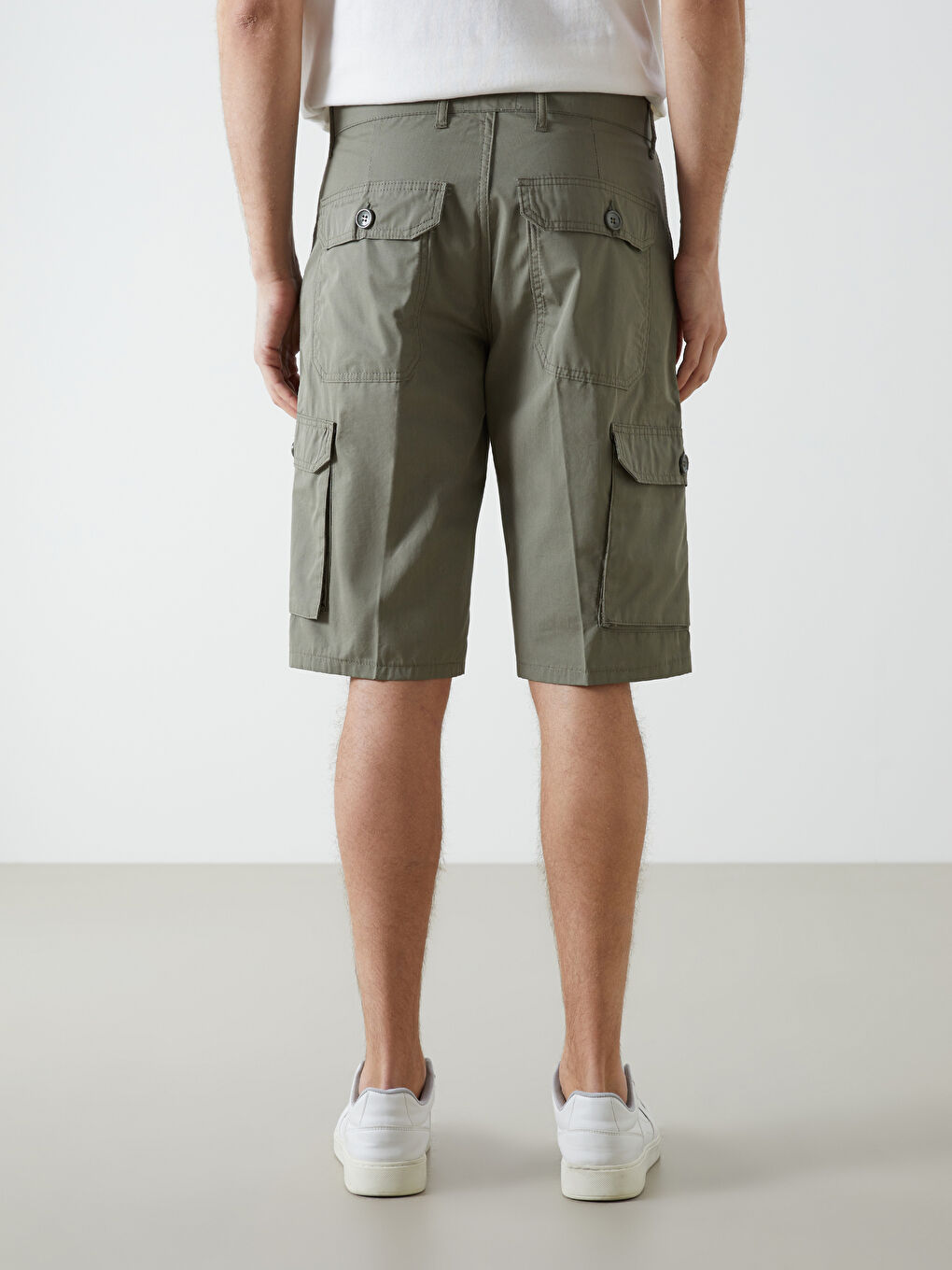 Yeşil Standart Kalıp Gabardin Erkek Kargo Şort-3