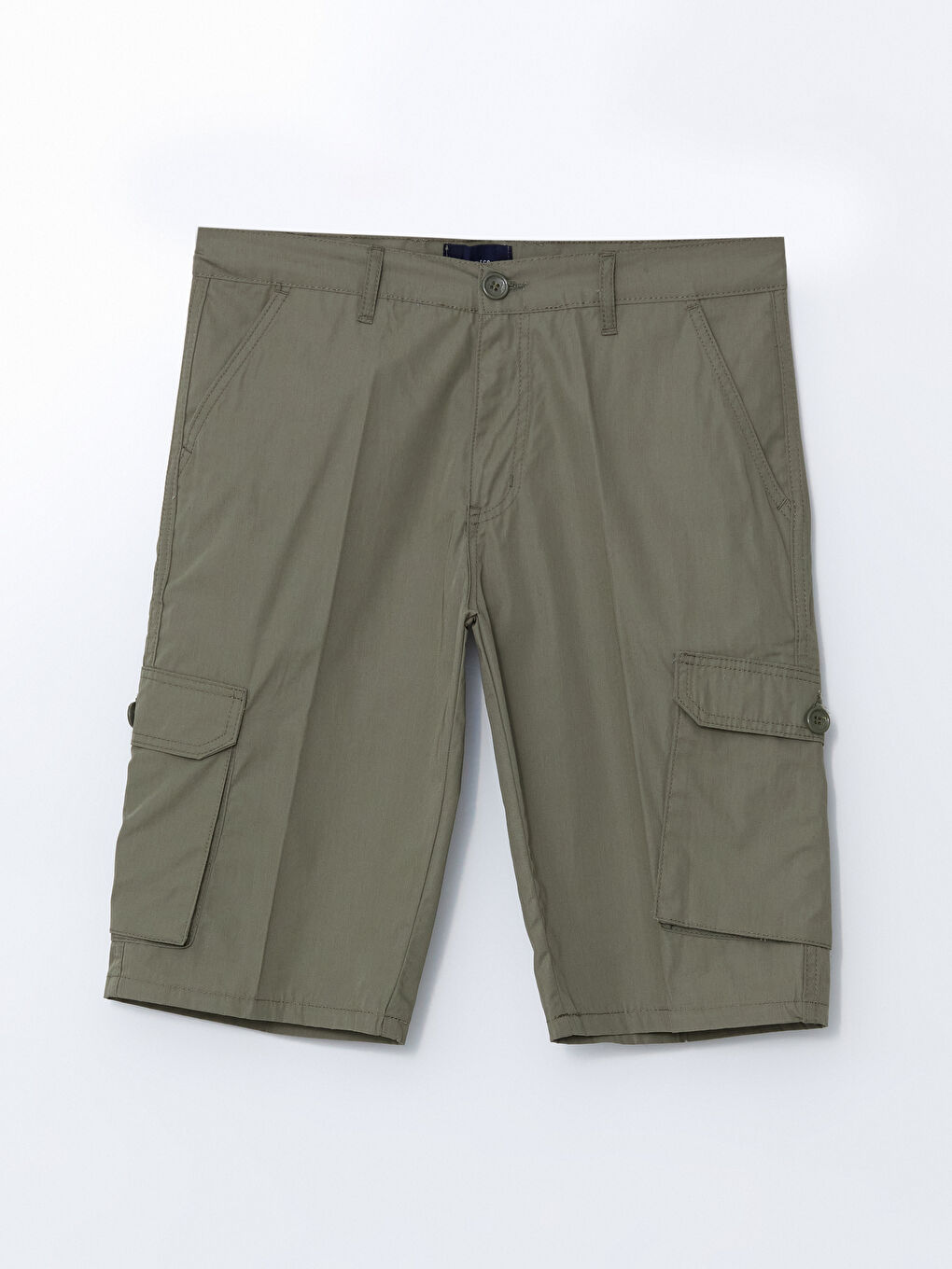 Yeşil Standart Kalıp Gabardin Erkek Kargo Şort-4