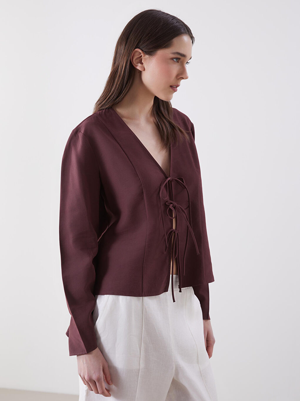 V-Neck Women's Blouse -S5LA78Z8-CTC