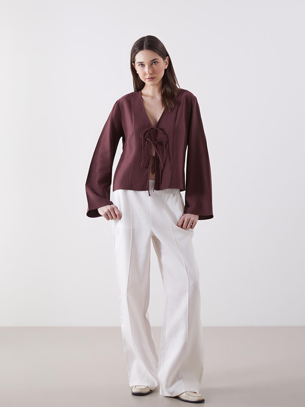 V-Neck Women's Blouse -S5LA78Z8-CTC