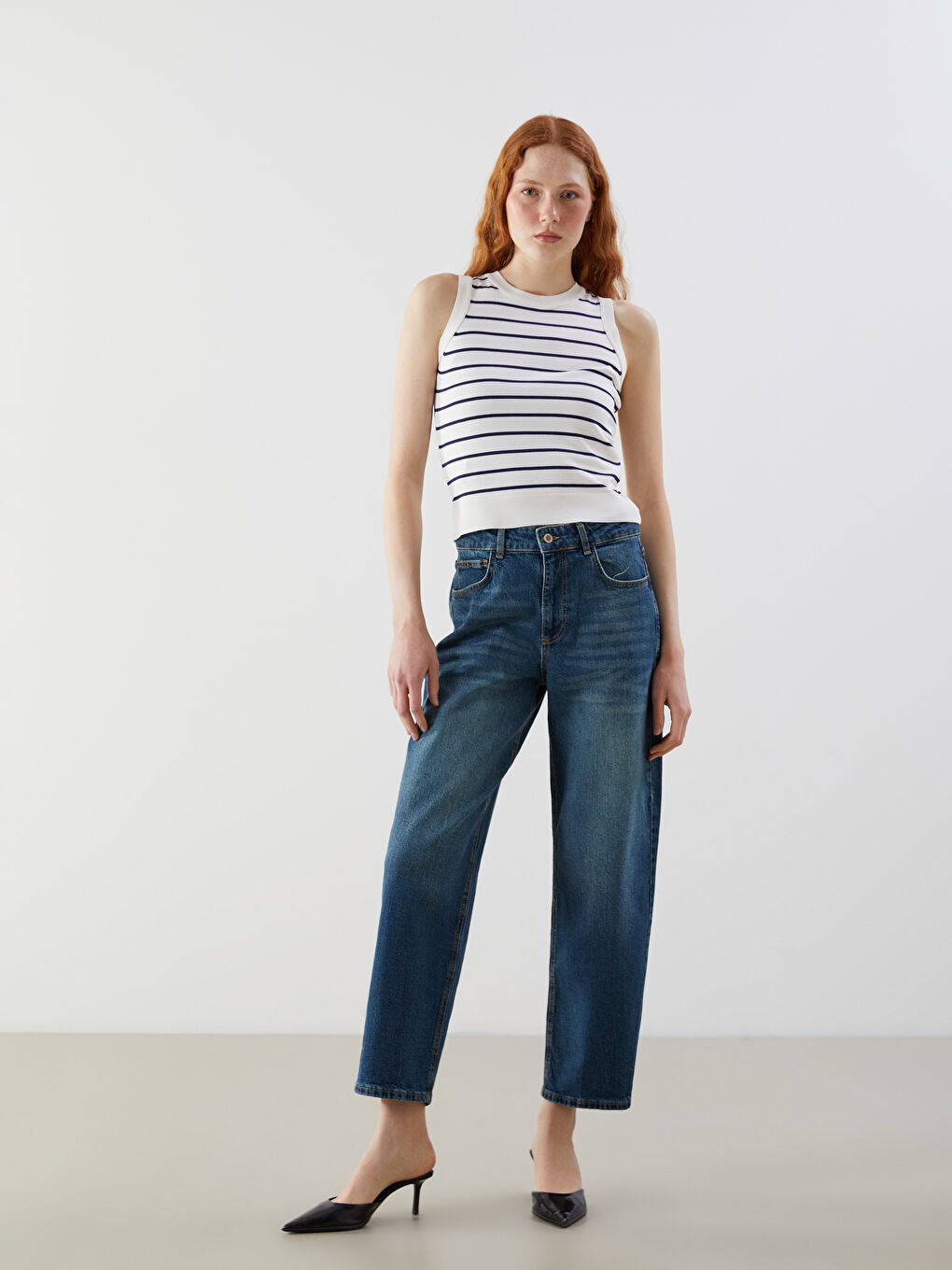 Crew Neck Striped Women's Knitwear Sweater -S5LB21Z8-LGS