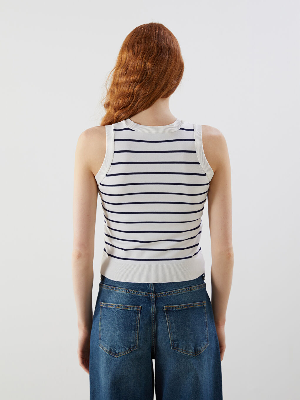 Crew Neck Striped Women's Knitwear Sweater -S5LB21Z8-LGS