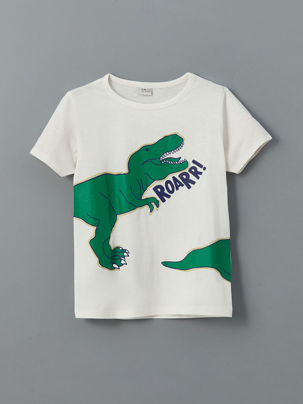 Beyaz Bisiklet Yaka Dinozor Baskılı Erkek Çocuk Pijama Üst