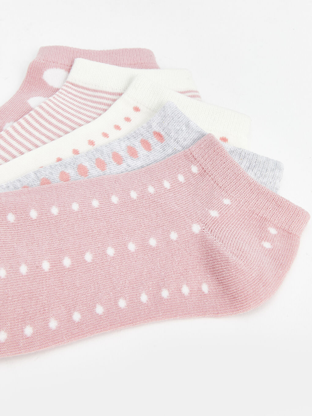 Pembe Desenli Kadın Patik Çorap 5'li-2