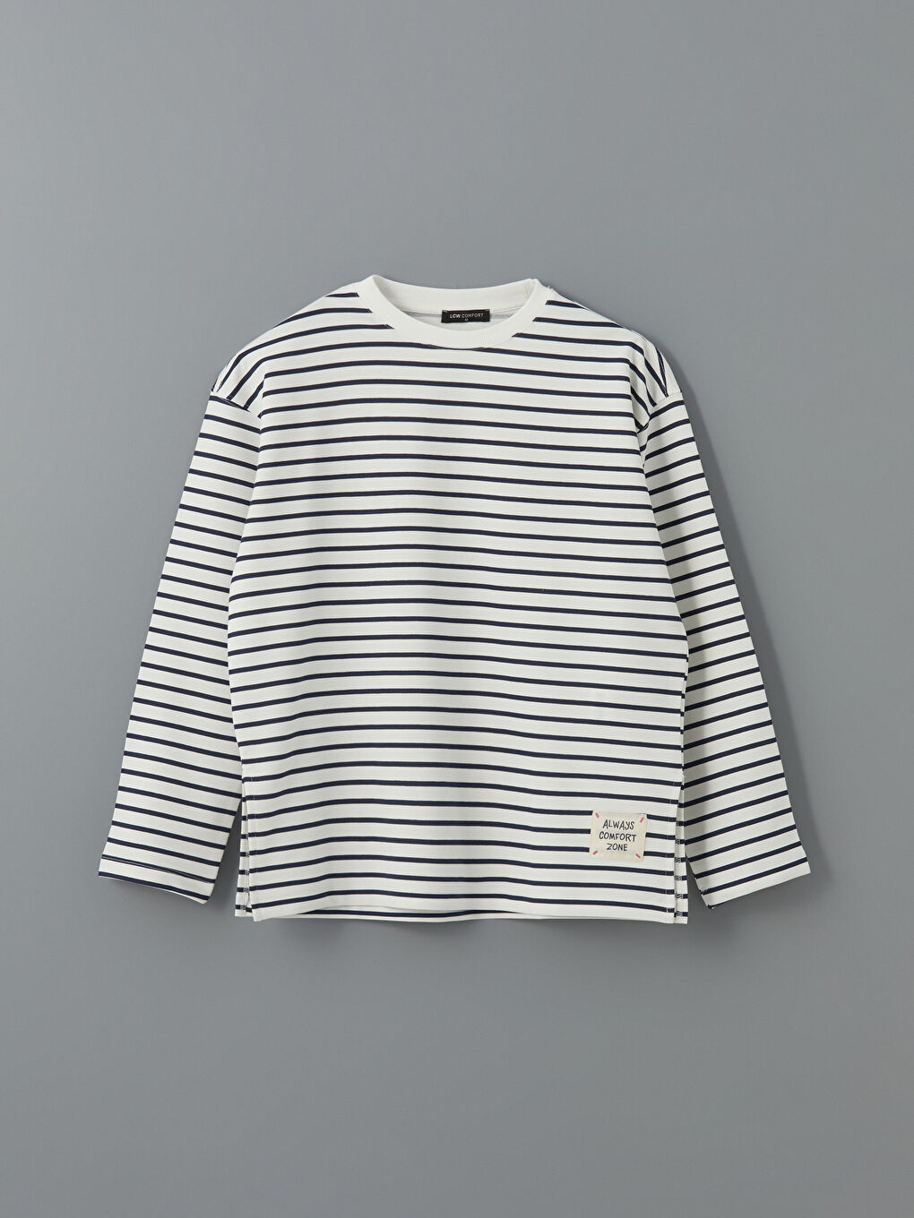 LCW Comfort Lacivert Bisiklet Yaka Çizgili Kadın Sweatshirt - 4