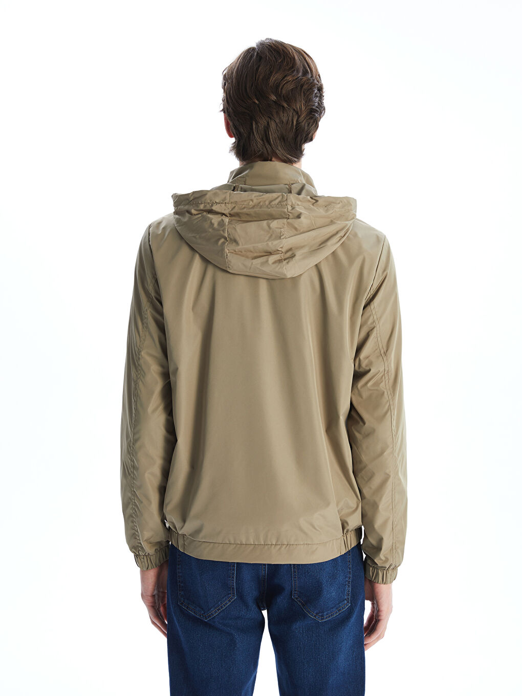 Bej Standart Kalıp Kapüşonlu Erkek Mont-5