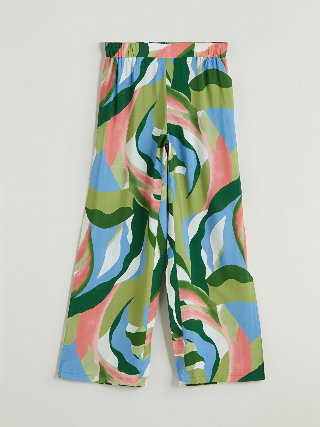 بنطلون واسع الأرجل بنقشة وخصر مرن للسيدات-4