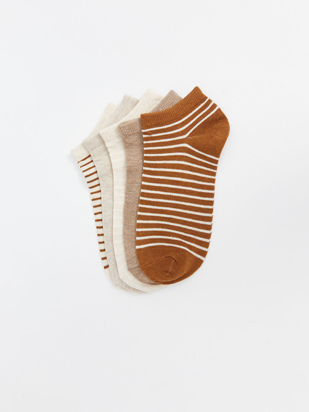Kahverengi Çizgili Kadın Patik Çorap 5'li-3