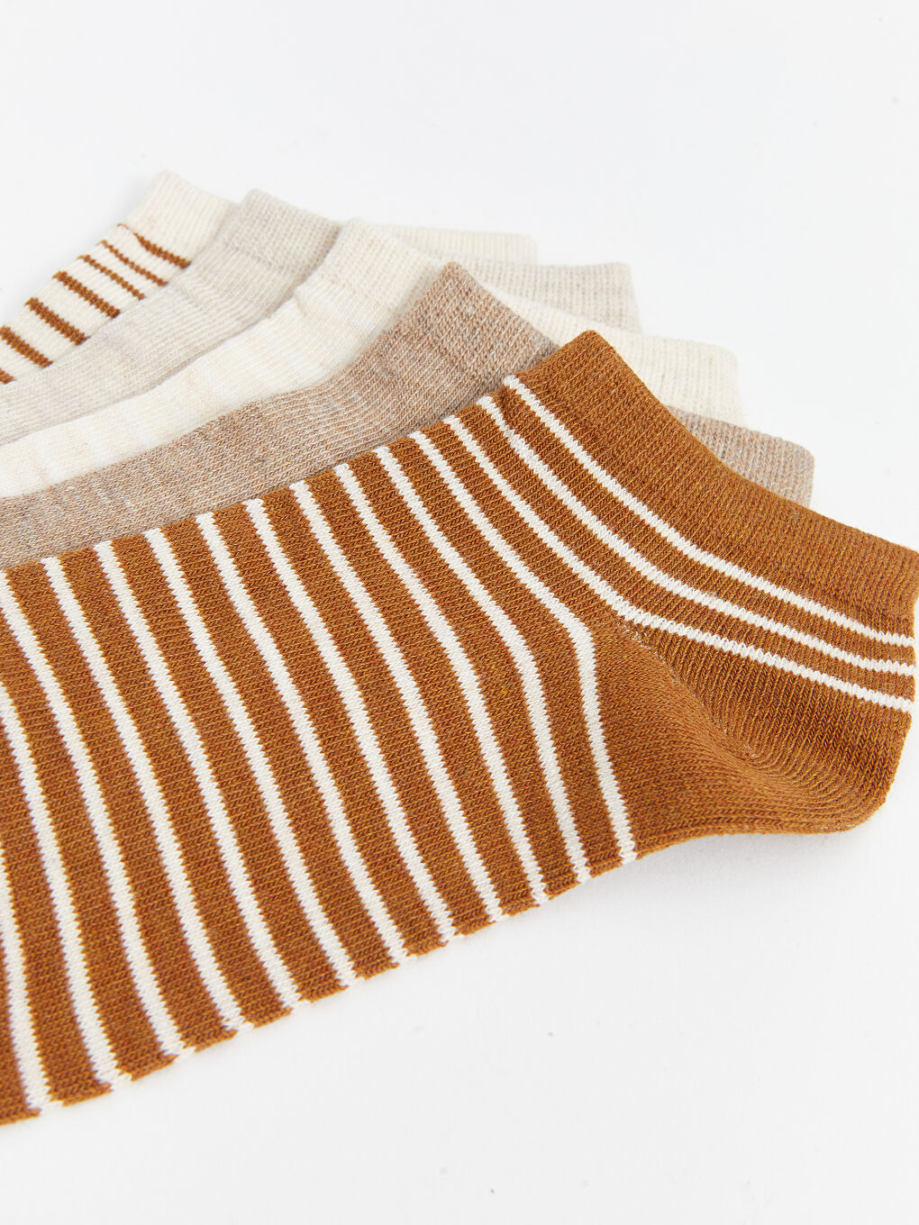 Kahverengi Çizgili Kadın Patik Çorap 5'li-4