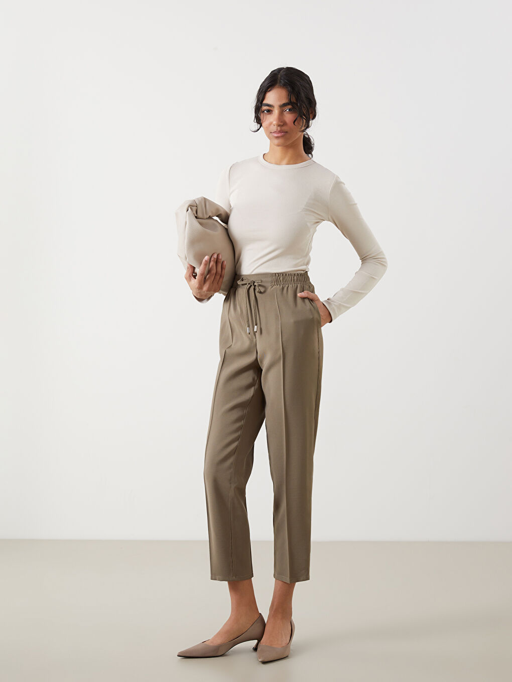 LCW Modest Haki Beli Lastikli Kadın Pantolon