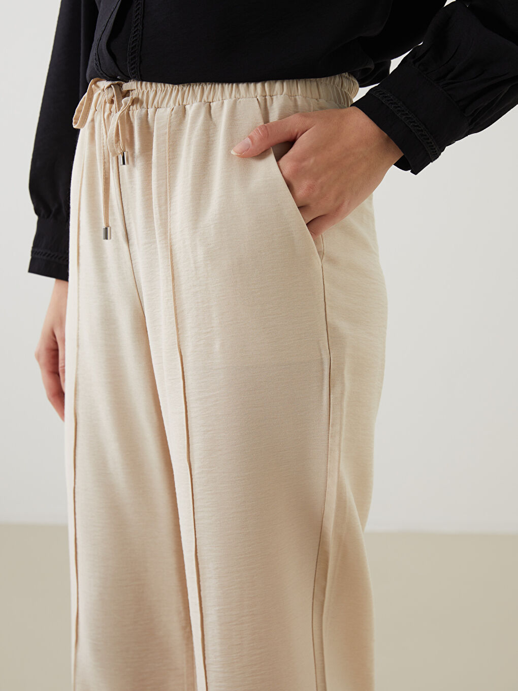 Wide Leg Women Trousers With Elastic Waist -S5LD78Z8-ZAB