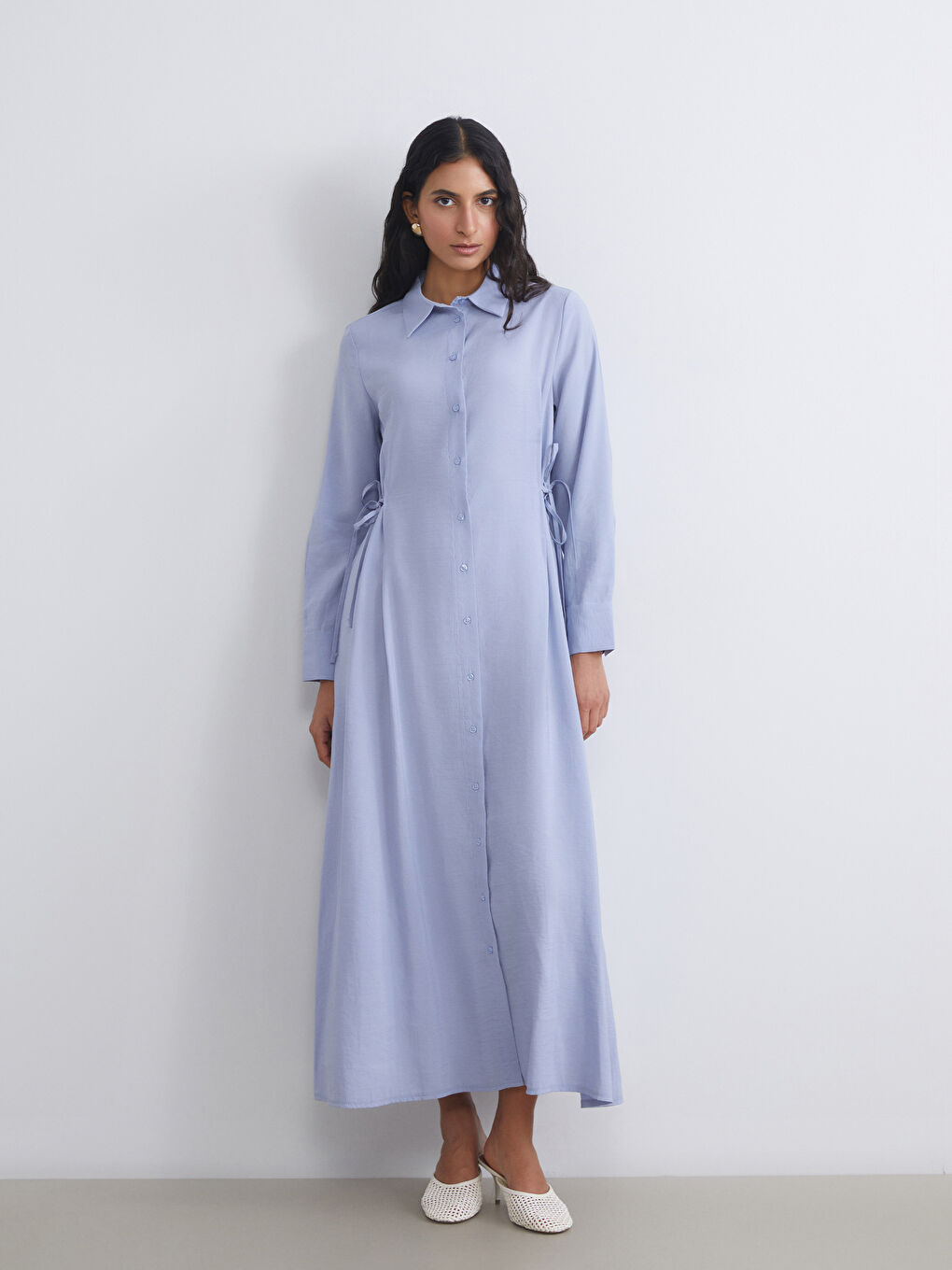 Mavi Modal Karışımlı Gömlek Elbise-1
