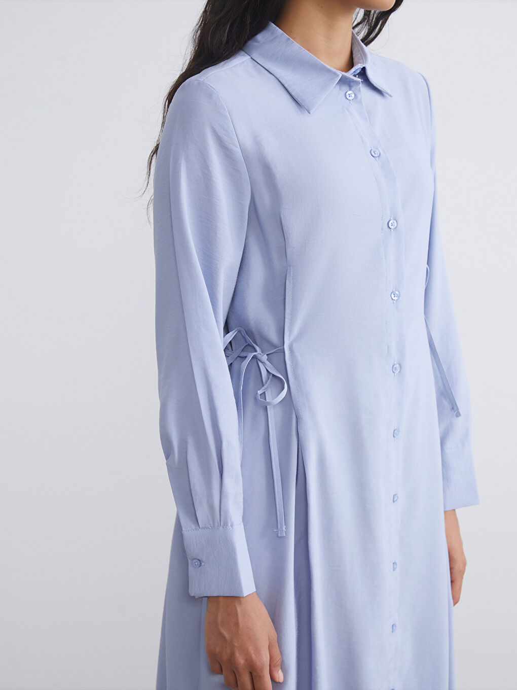 Mavi Modal Karışımlı Gömlek Elbise-2