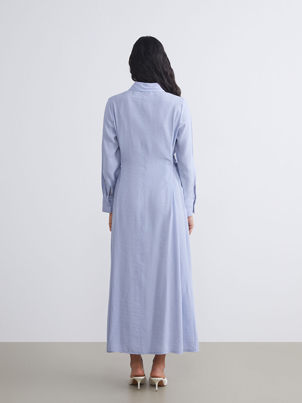 Mavi Modal Karışımlı Gömlek Elbise-3