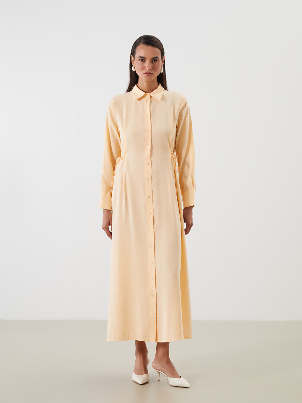 Sarı Modal Karışımlı Gömlek Elbise-1