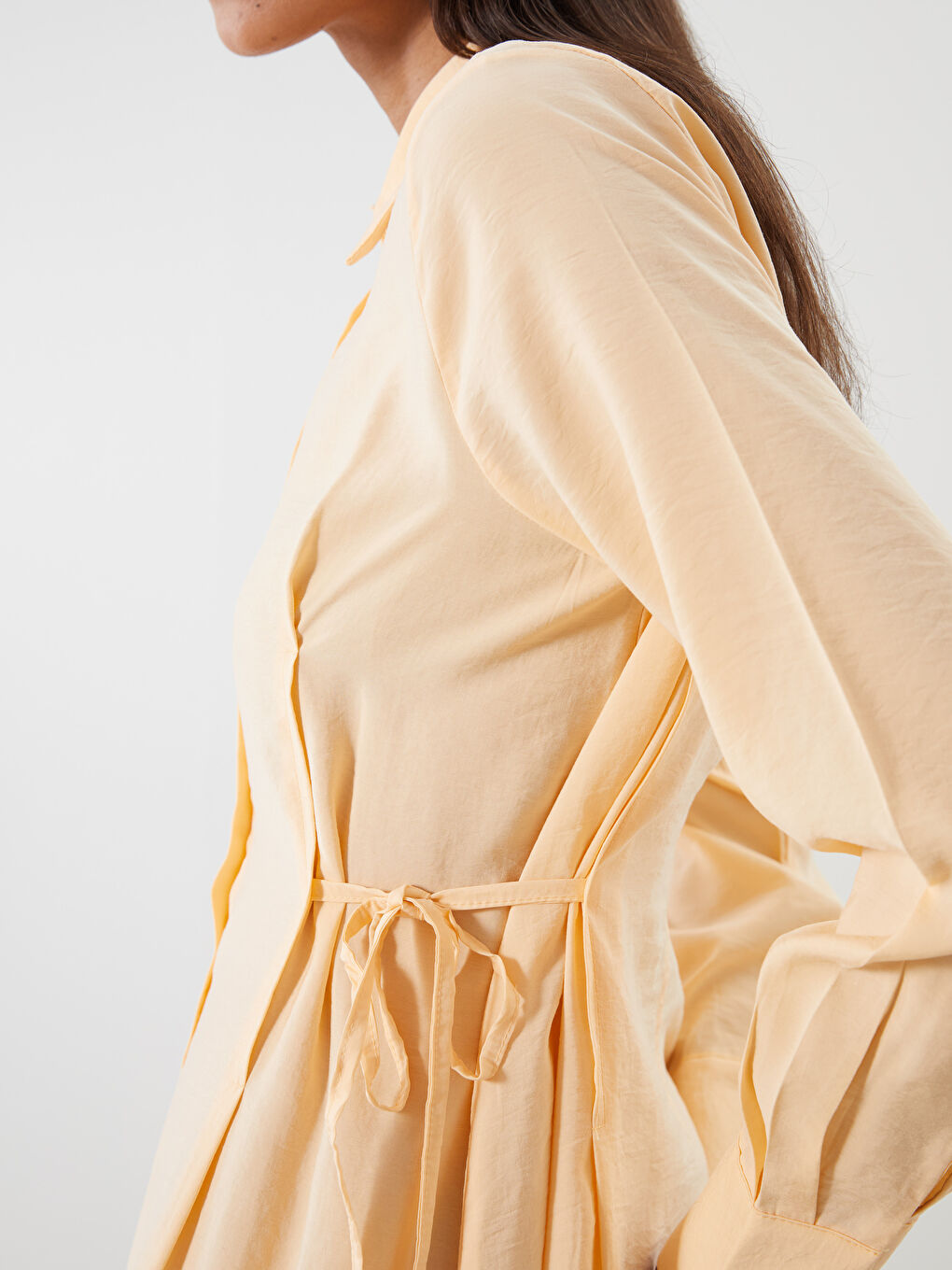 Sarı Modal Karışımlı Gömlek Elbise-2