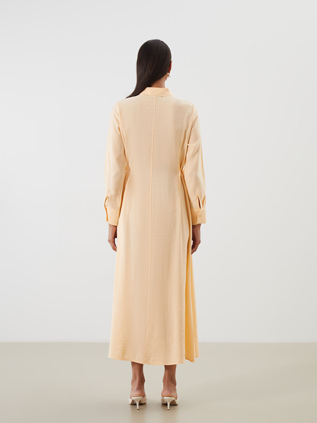 Sarı Modal Karışımlı Gömlek Elbise-3