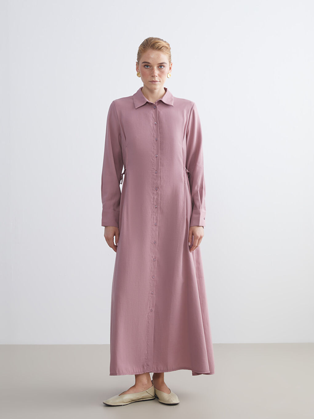 Pembe Modal Karışımlı Gömlek Elbise