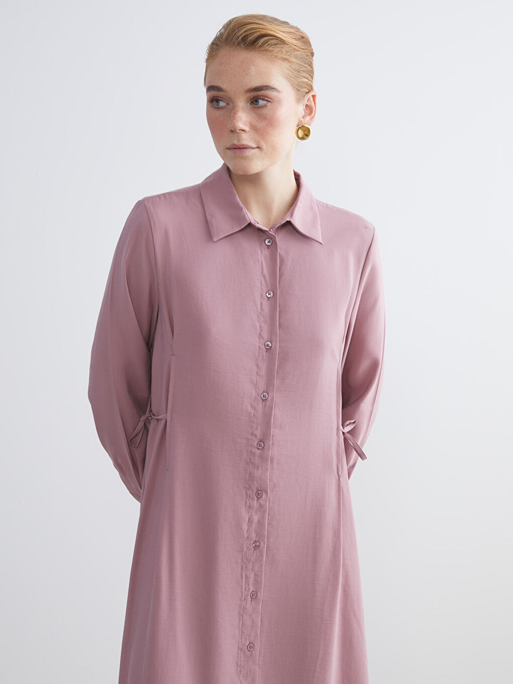 Pembe Modal Karışımlı Gömlek Elbise-1