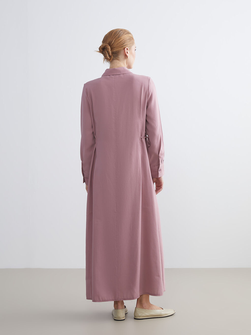 Pembe Modal Karışımlı Gömlek Elbise-3
