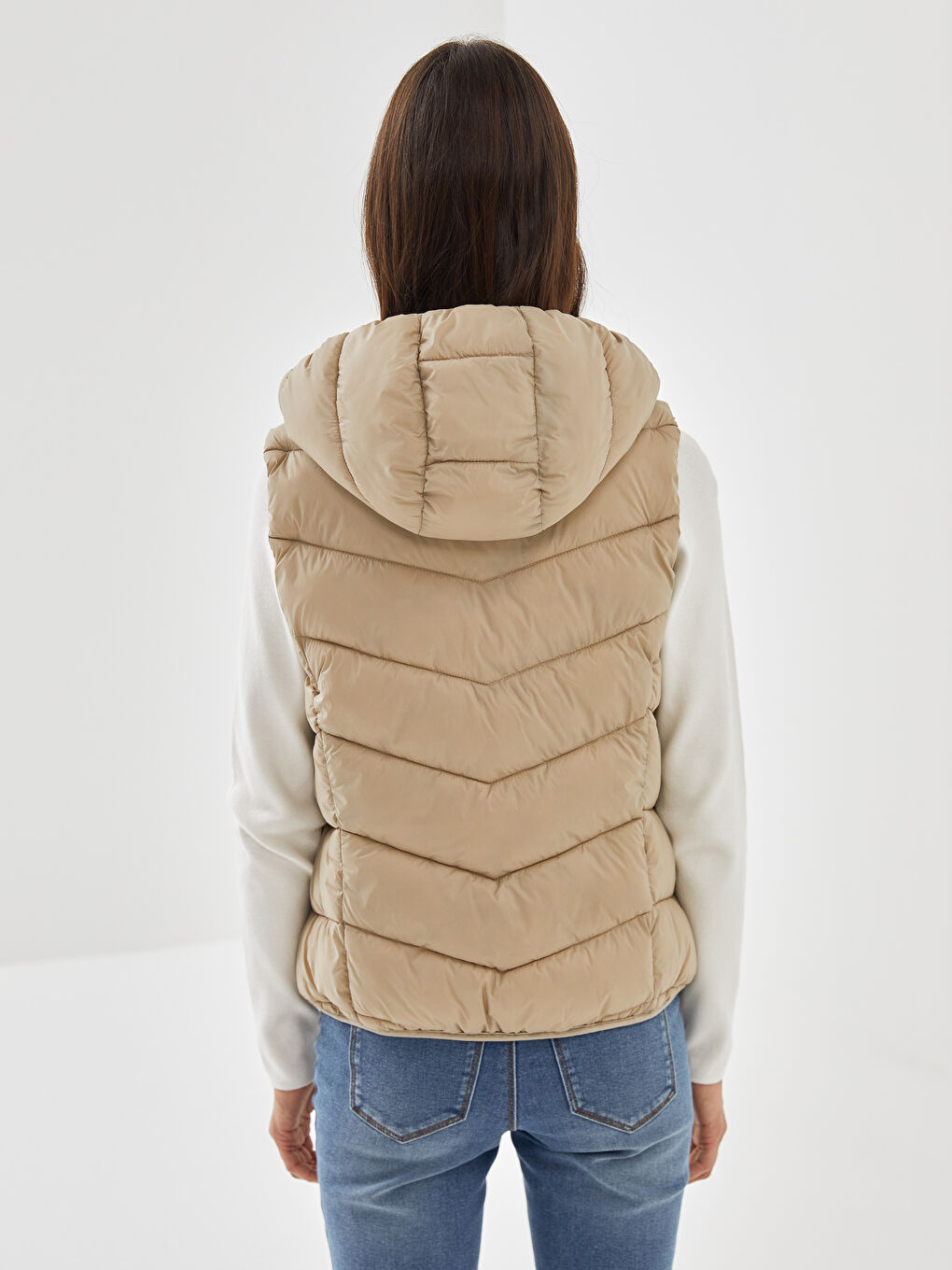 Bej Kapüşonlu Kadın Şişme Yelek-9