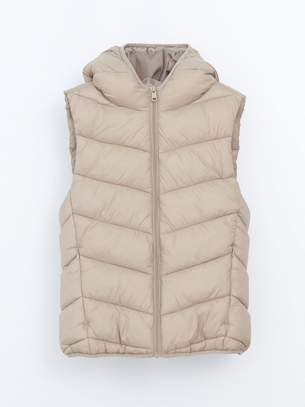 Bej Kapüşonlu Kadın Şişme Yelek-10