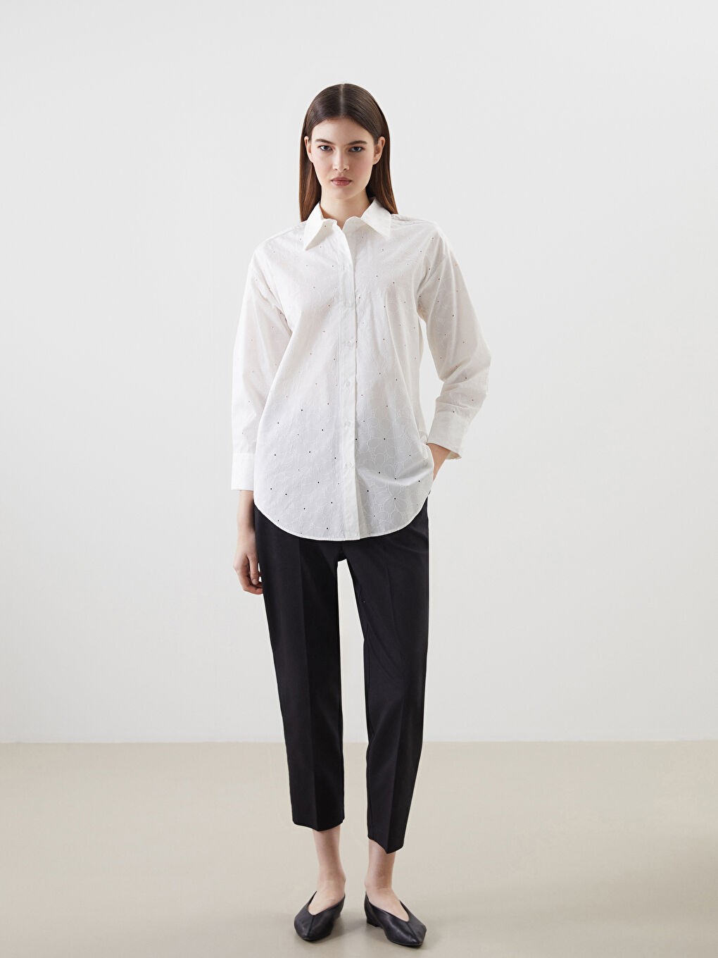 Floral Oversized Poplin Women’S Tunic Shirt -S5LE16Z8-EEW