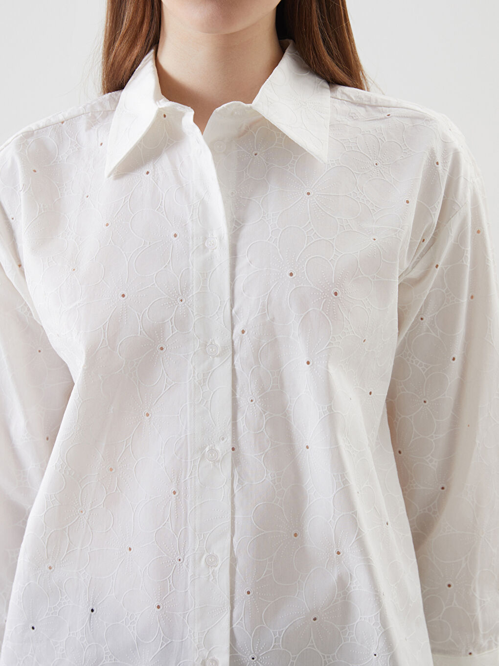 Floral Oversized Poplin Women’S Tunic Shirt -S5LE16Z8-EEW