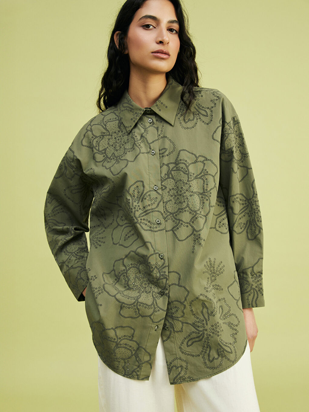 Floral Oversized Poplin Women’S Tunic Shirt -S5LE16Z8-TMH