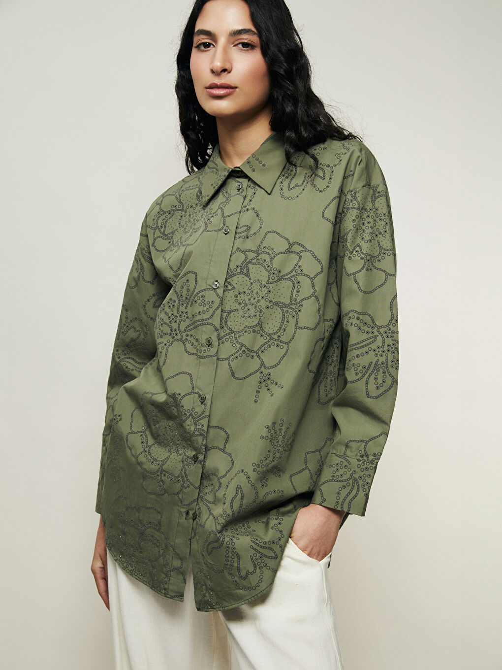 Floral Oversized Poplin Women’S Tunic Shirt -S5LE16Z8-TMH