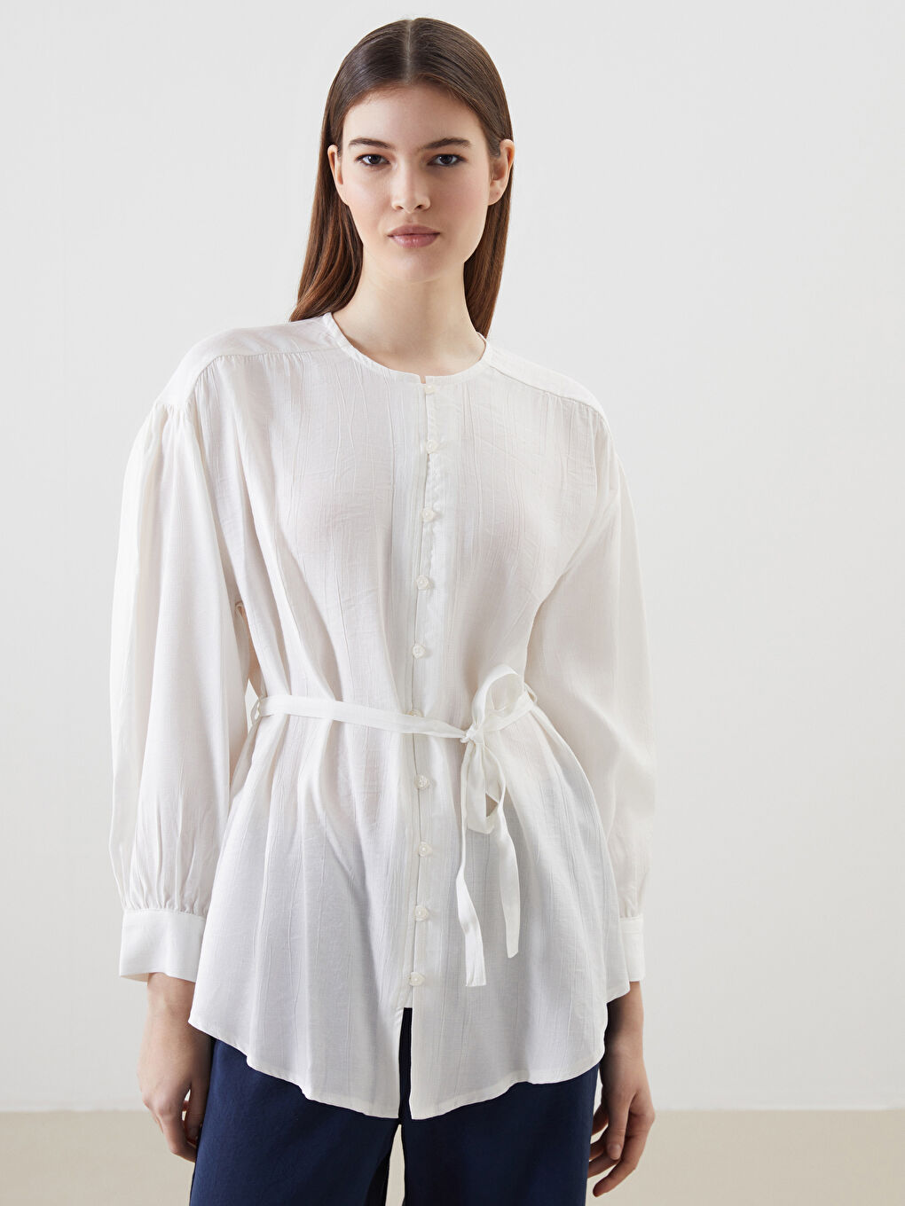 LCW Modest Ekru Bisiklet Yaka Kadın Tunik