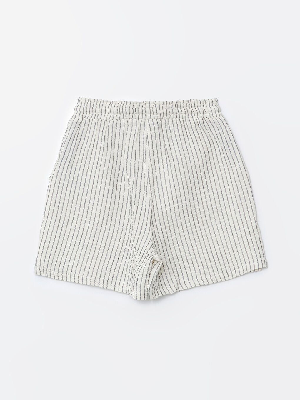 Lacivert Beli Lastikli Çizgili Kadın Şort-5