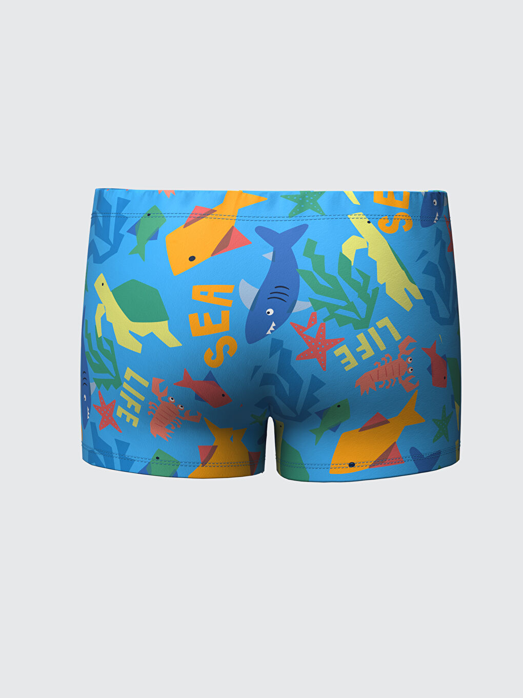 Mavi Beli Lastikli Baskılı Erkek Çocuk Yüzme Şort-1