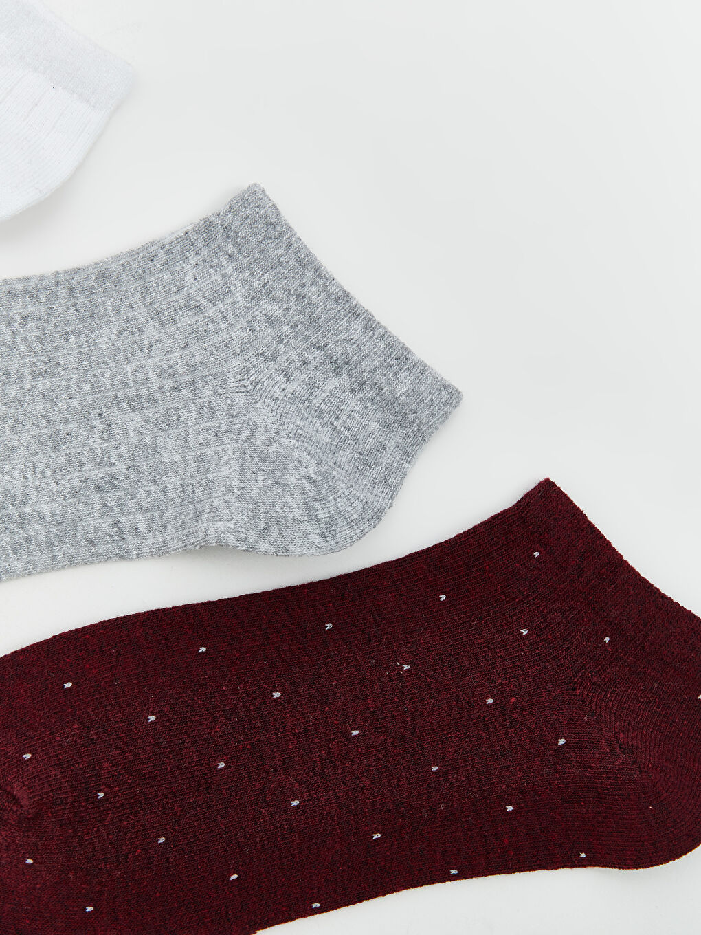 Beyaz Desenli Kadın Patik Çorap 3'lü-1