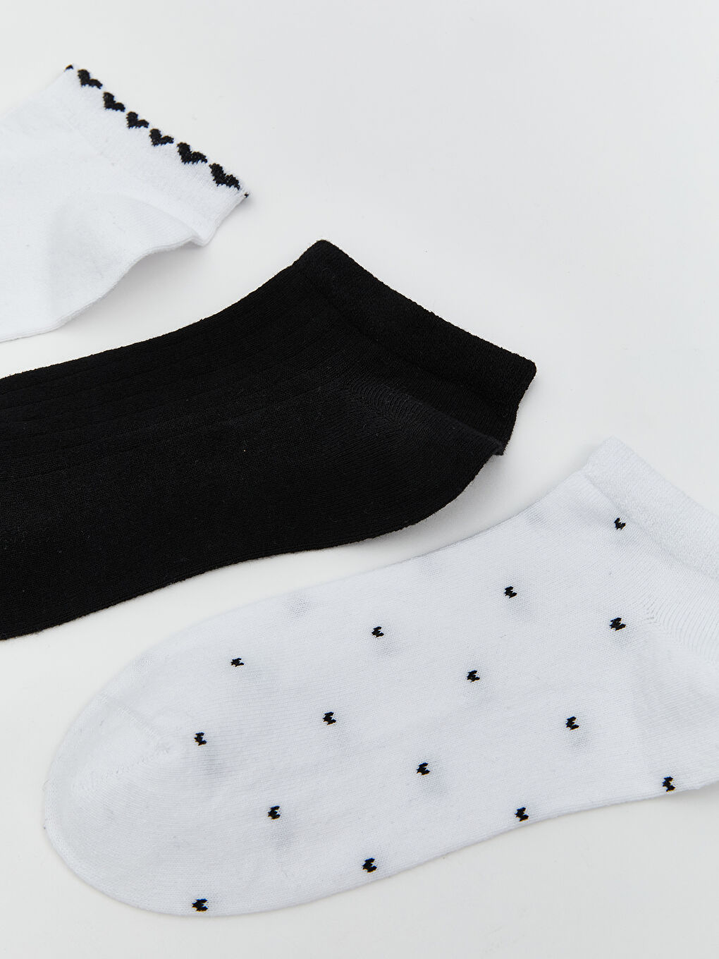Beyaz Desenli Kadın Patik Çorap 3'lü-1