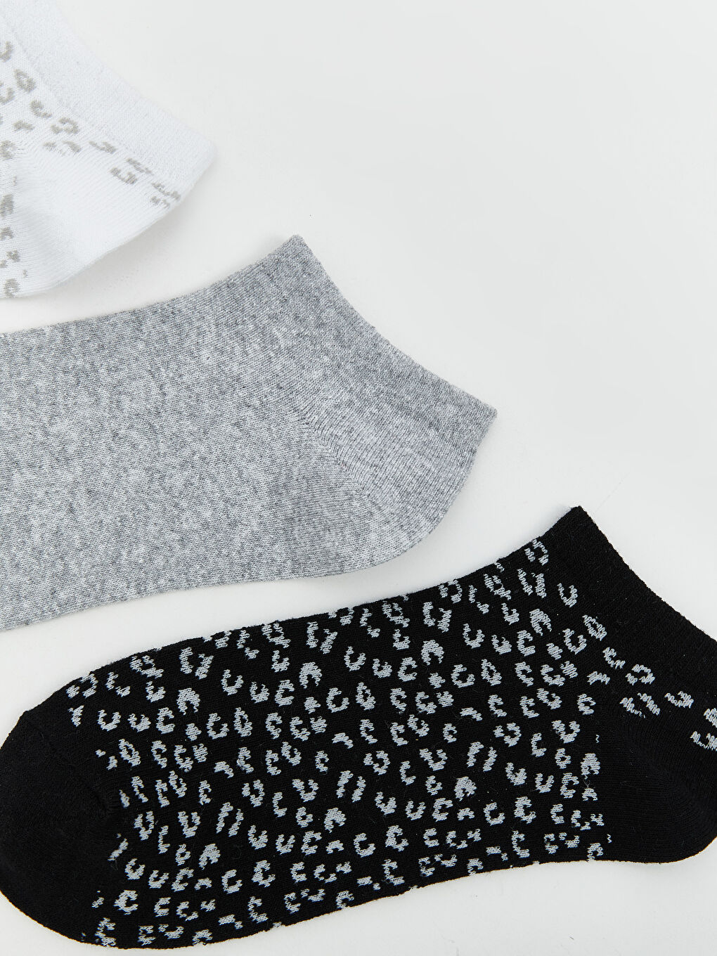 Beyaz Desenli Kadın Patik Çorap 3'lü-1