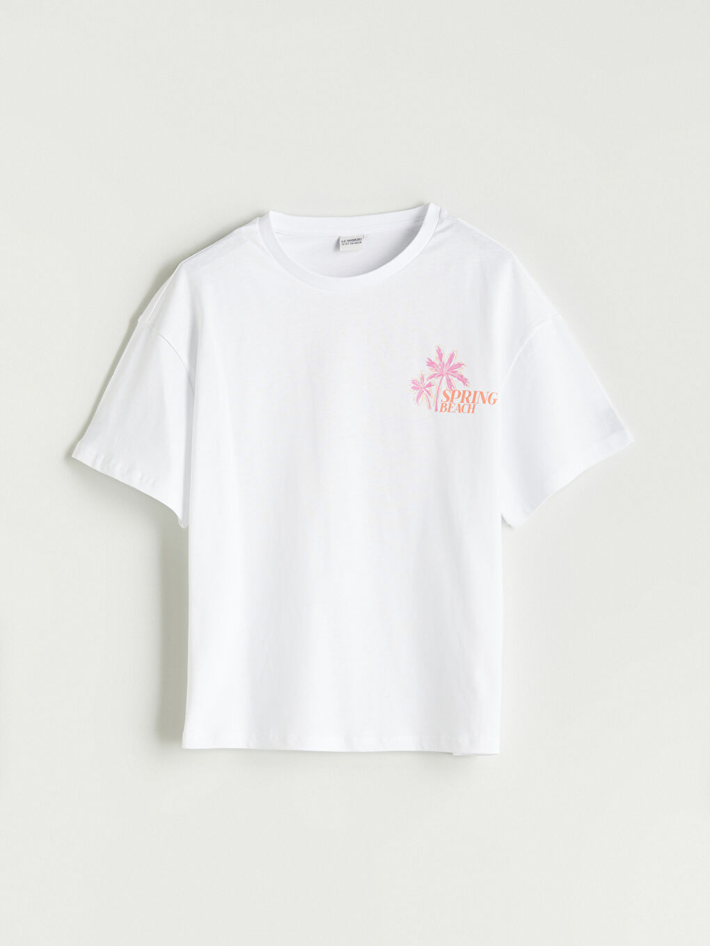 Beyaz Bisiklet Yaka Kız Çocuk Tişört-1