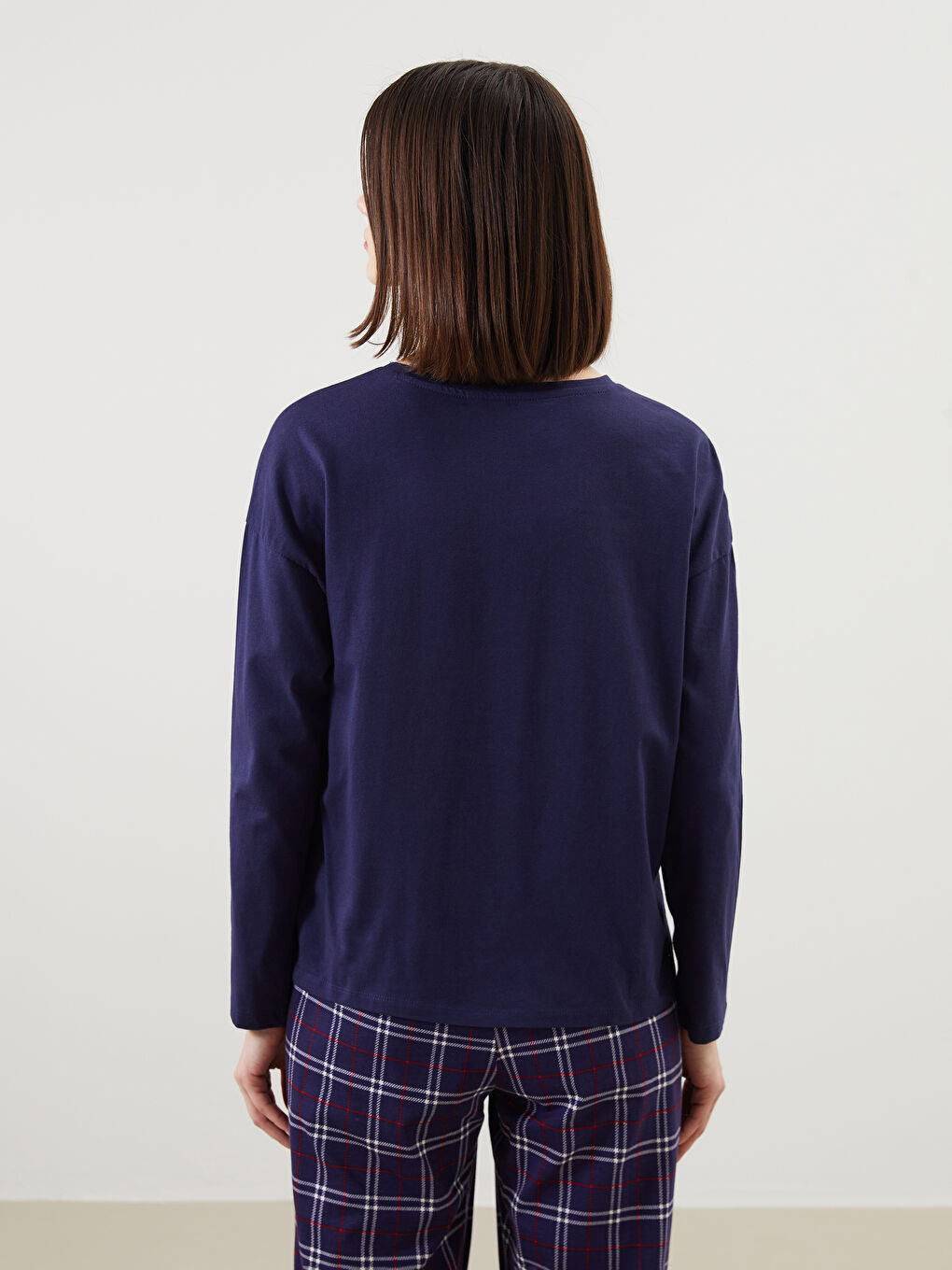 Lacivert Bisiklet Yaka Teddy Baskılı Kadın Pijama Üst-3