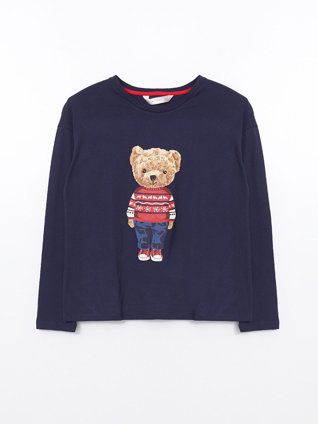 Lacivert Bisiklet Yaka Teddy Baskılı Kadın Pijama Üst-4