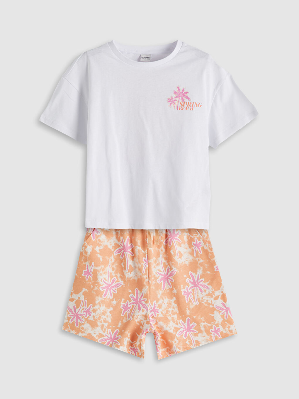 LCW Kids Crew Neck Floral Girls' T-Shirt and Shorts -S5LF09Z4-FFB