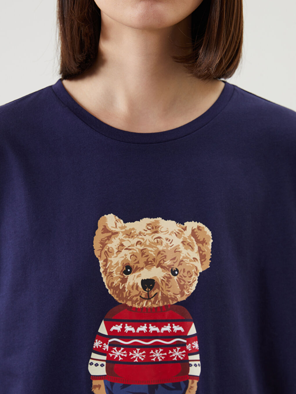 Crew Neck Teddy Printed Women's Pyjama Set -S5LF19Z8-LSJ