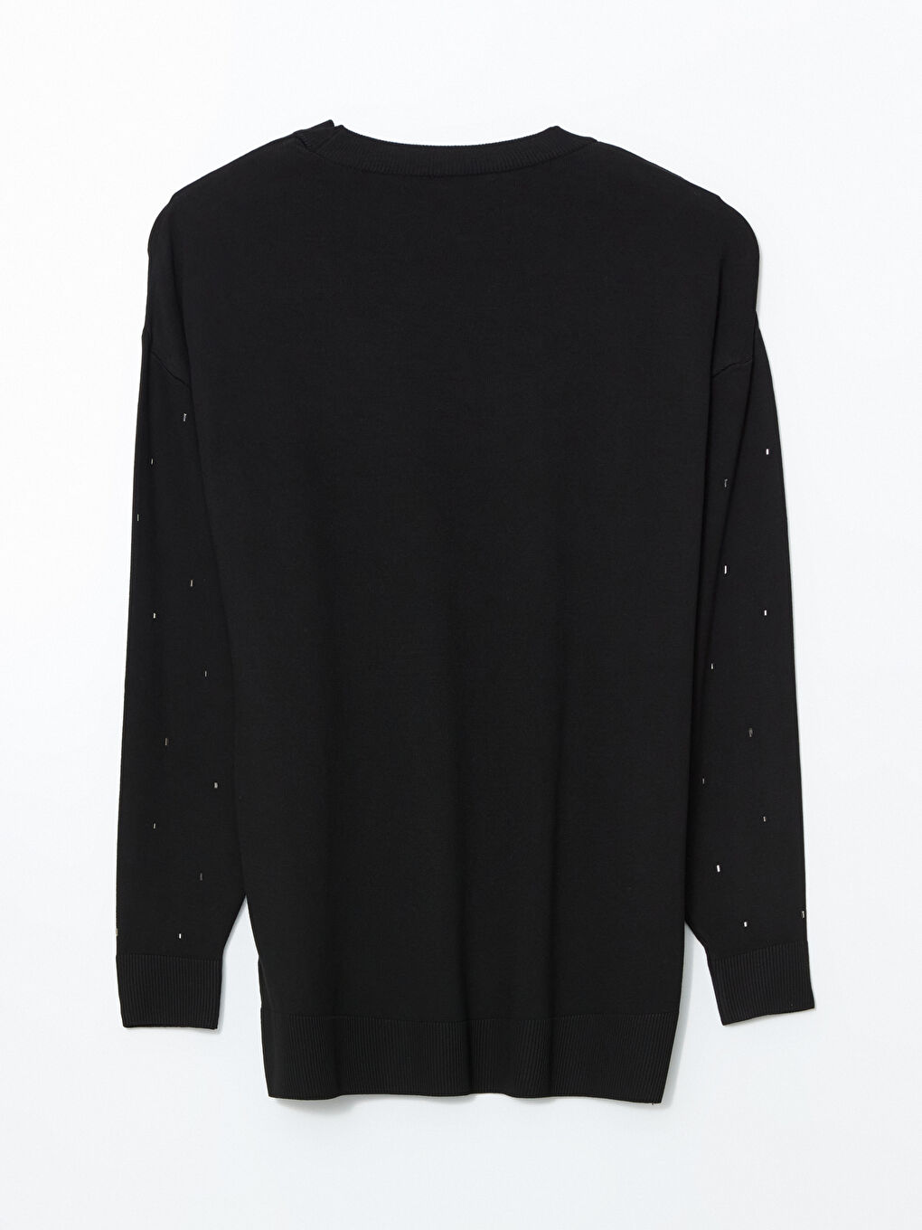 Siyah Bisiklet Yaka Taşlı Kadın Triko Tunik-1